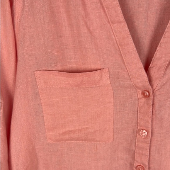 Harve Benard 100% Linen Salmon Relaxed Blouse with 3/4 Sleeves & Mandarin Collar - Picture 8 of 12